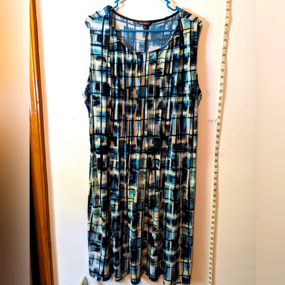 Dress by Glamour, 3 quarter length, black blue and white, size 20 W